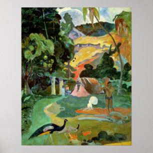 Paul Gauguin Matamoe of landschap met voetganger Poster