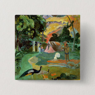 Paul Gauguin   Matamoe of landschap met voetganger Vierkante Button 5,1 Cm