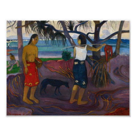 Paul Gauguin - onder de pandanus Foto Afdruk (Voorkant)