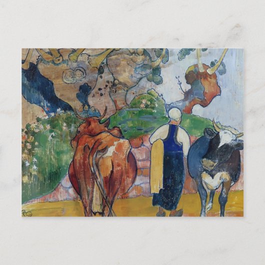 Paul Gauguin-Peasant Woman and Cows in a Landscape Briefkaart (Voorkant)