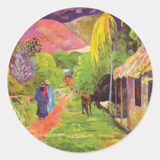 Paul Gauguin Road in Tahiti  Fine Art Ronde Sticker (Voorkant)