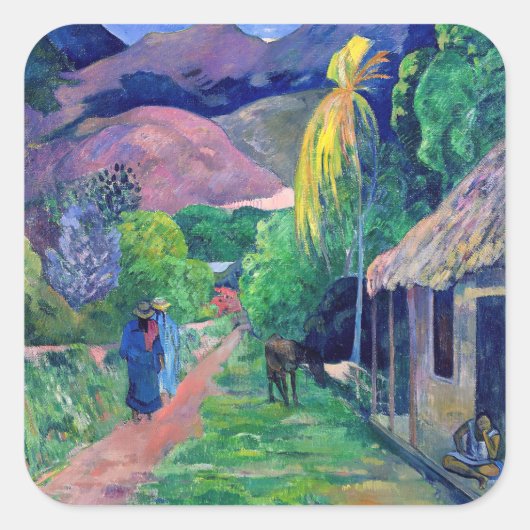 Paul Gauguin - Straat in Tahiti Vierkante Sticker (Voorkant)