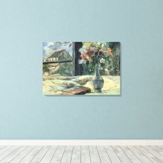 Paul Gauguin  Vase van Bloemen bij het Venster Canvas Afdruk (Insitu (Houten vloer))