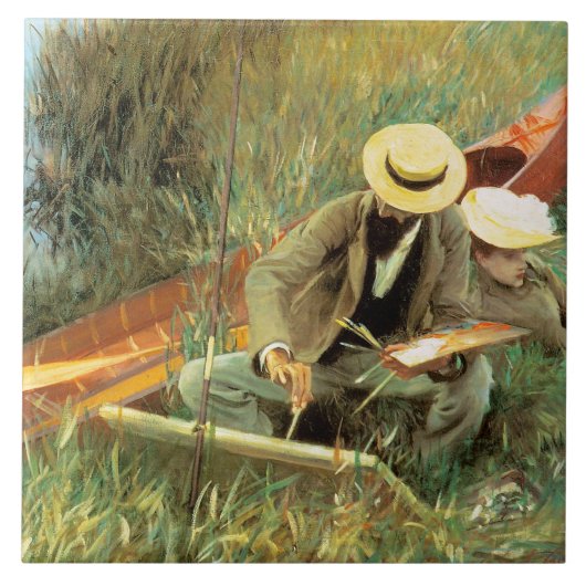 Paul Helleu Sketching met Zijn vrouw Tegeltje (Voorkant)