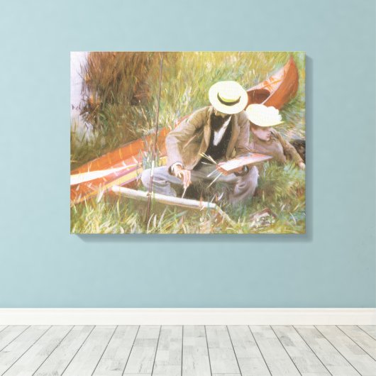 Paul Helleu Sketching met Zijn vrouw van JS Sargen Canvas Afdruk (Insitu (Houten vloer))