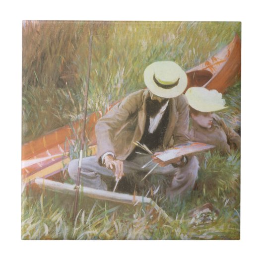Paul Helleu Sketching met Zijn vrouw van JS Sargen Tegeltje (Voorkant)