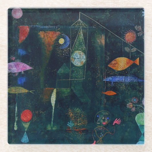 Paul Klee Fish Magic Abstract schilderen Grafisch Glazen Onderzetter (Voorkant)