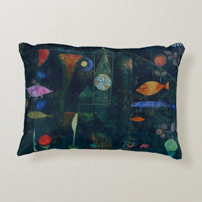 Paul Klee Fish Magic Abstracte Schilderij Grafisch Accent Kussen (Achterkant)