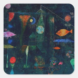 Paul Klee Fish Magic Abstracte Schilderkunst Grafi Vierkante Sticker