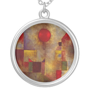 Paul Klee Rode Ballon Abstracte Kleurrijke Kunst Zilver Vergulden Ketting