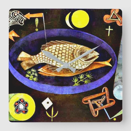 Paul Klee schilderij, Aroundfish Vierkante Klok (Voorkant)