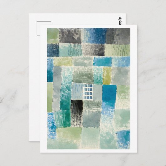Paul Klee schilderij, "Eerste huis in een nederzet Briefkaart (Voorkant / Achterkant)