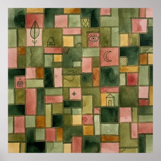 Paul Klee Style Mosaic Garden Folk Art Print (Voorkant)