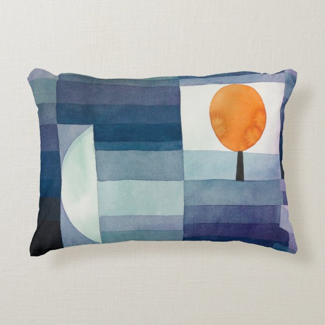 Paul Klee Voorbode van Herfst Blauwe Moderne Abstr Accent Kussen (Voorkant)