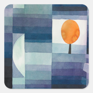 Paul Klee Voorbode van Herfst Blauwe Moderne Abstr Vierkante Sticker