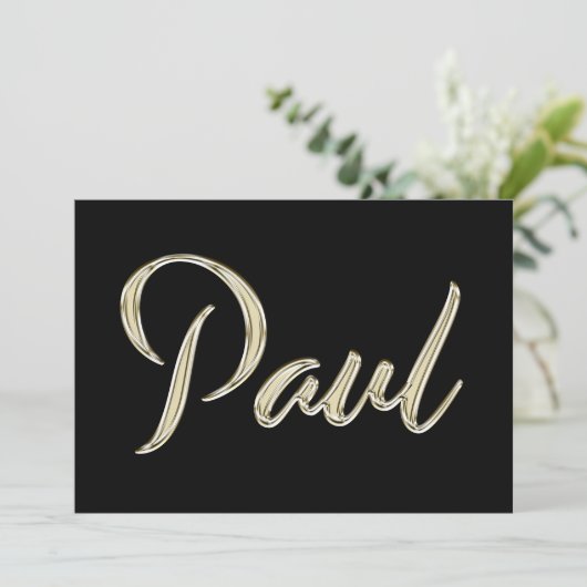 Paul Name white gold Handwriting Karte Kaart (Staand voorkant)