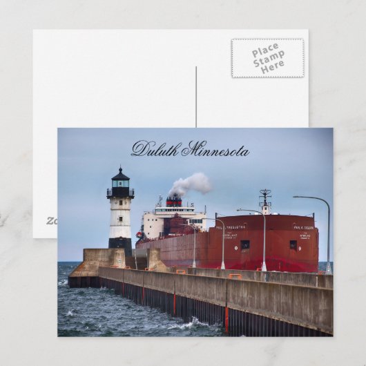 Paul R. Tregurtha Schip en vuurtoren, Minnesota Briefkaart (Voorkant / Achterkant)