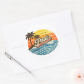 Paul Retro Sunset Name Design Ronde Sticker (Envelop)