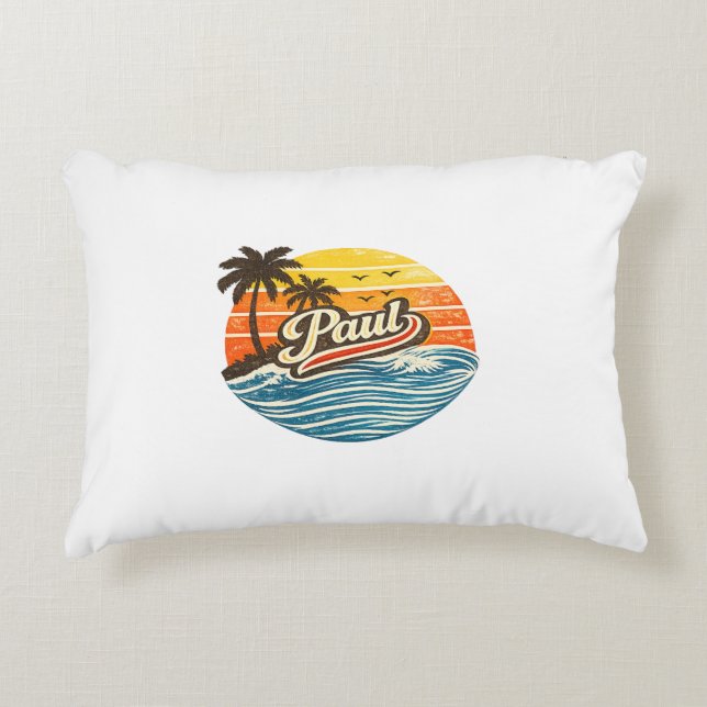 Paul Retro Zonsondergang Naam Design Accent Kussen (Voorkant)