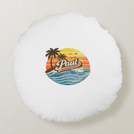 Paul Retro Zonsondergang Naam Design Rond Kussen