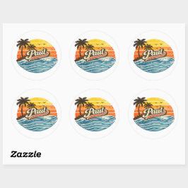 Paul Retro Zonsondergang Naam Ontwerp Ronde Sticker