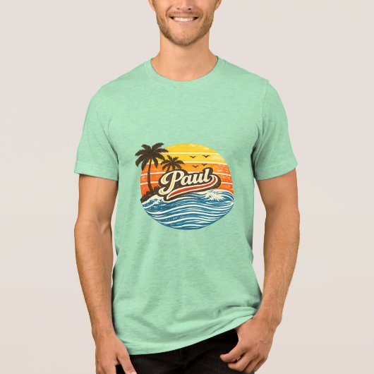 Paul Retro Zonsondergang Naam Ontwerp Tri-Blend Shirt (Voorkant)