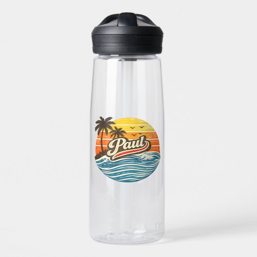 Paul Retro Zonsondergang Naam Ontwerp Waterfles (Voorkant)
