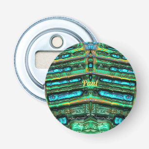 PAUL ~ Shades of Green Aqua Blue en Yellow 3D~ Button Flesopener