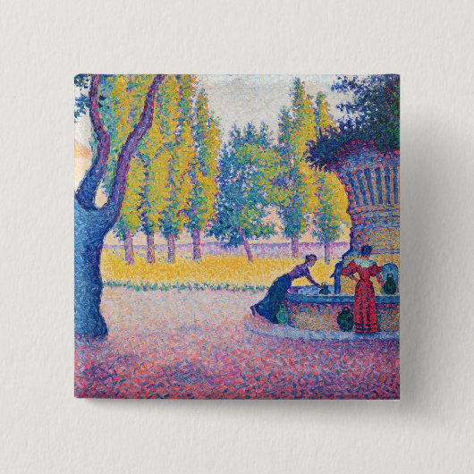 Paul Signac - Fountain des Lices, Saint-Tropez Vierkante Button 5,1 Cm (Voorkant)