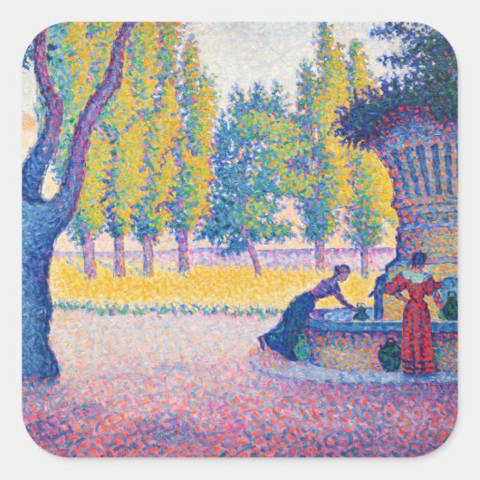 Paul Signac - Fountain des Lices, Saint-Tropez Vierkante Sticker (Voorkant)