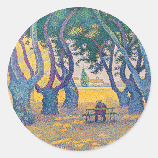 Paul Signac - Place des Lices, Saint-Tropez Ronde Sticker (Voorkant)