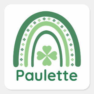 Paulette Name Clover Boho Rainbow Vierkante Sticker