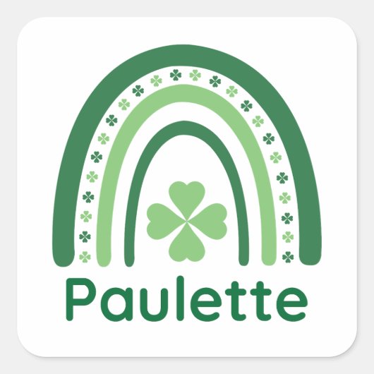 Paulette Name Clover Boho Rainbow Vierkante Sticker (Voorkant)