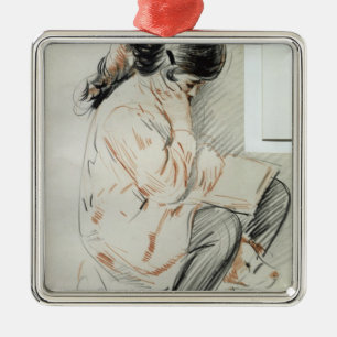 Paulette Reading Sitting on her Speelgoed Dog Metalen Ornament