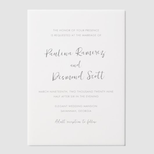 Paulina Modern Eenvoudig Elegant Huwelijk Vellum Uitnodigingen (Voorkant)