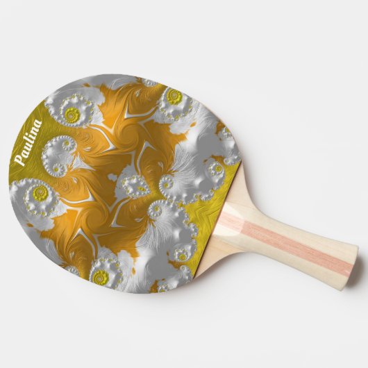 PAULINA ~ SUN STREAK~ Geel Goud Wit 3D ~ Tafeltennisbatje (Zijkant)