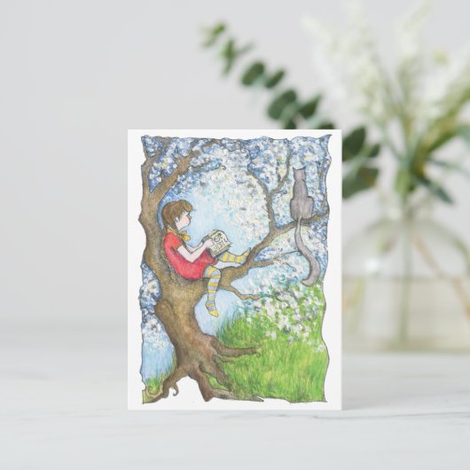 Pauline die de boom voorleest briefkaart (Staand voorkant)