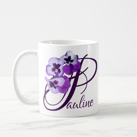  Pauline naam paarse pansy floral Koffiemok (Links)