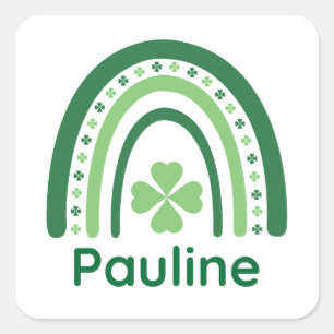 Pauline Name Clover Boho Rainbow Vierkante Sticker
