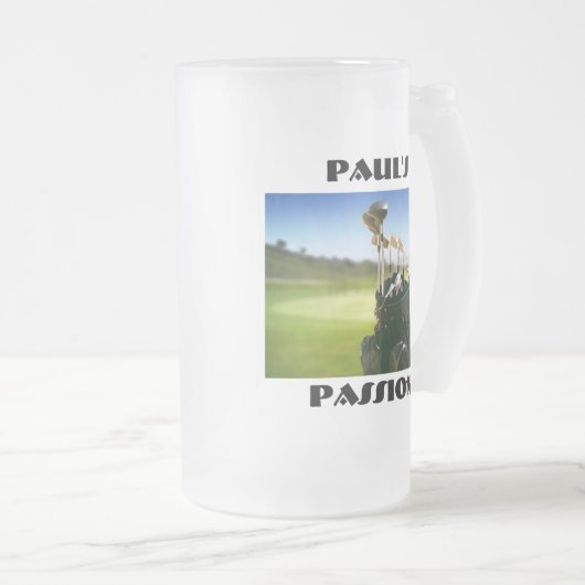 Paul's Passie (Golf)!  16 oz. Stein. Matglas Bierpul (Voorkant rechts)