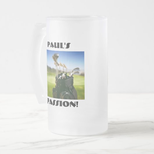 Paul's Passie (Golf)!  16 oz. Stein. Matglas Bierpul (Voorkant links)