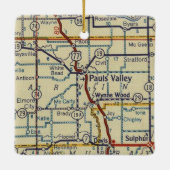 Pauls Valley OK Retro Map Keramisch Ornament (Achterkant)