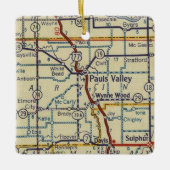 Pauls Valley OK Retro Map Keramisch Ornament (Voorkant)