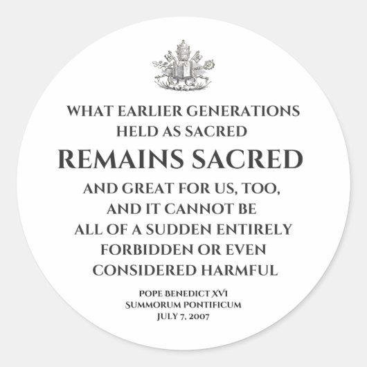 Paus Benedictus Summorum Pontificum Citaat Sticker (Voorkant)