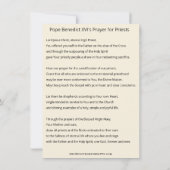 Paus Benedictus XVI - Gebed voor priesters Notitiekaartje (Achterkant)