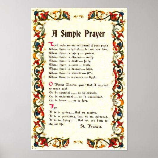 Paus Francis St. Francis SIMPLE PRAYER Poster (Voorkant)