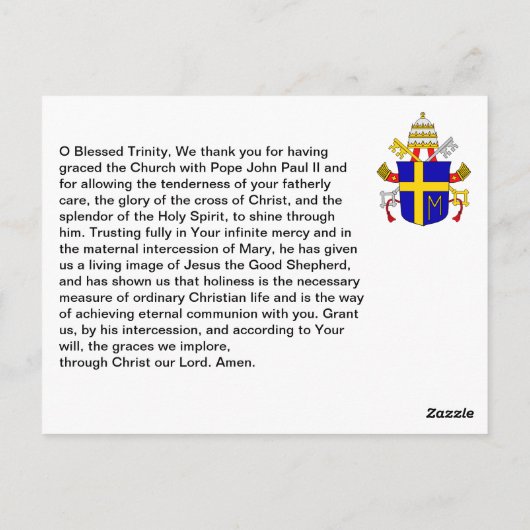 Paus Johannes Paulus II Gebed Kaart (Achterkant)