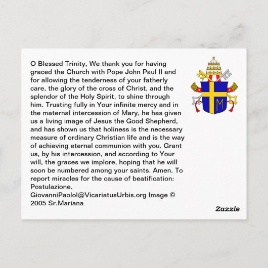 Paus Johannes Paulus II Kaart van de zaligverklari (Achterkant)