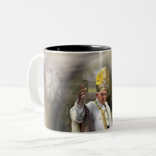 Paus John Paul II Tweekleurige Koffiemok (Voorkant links)