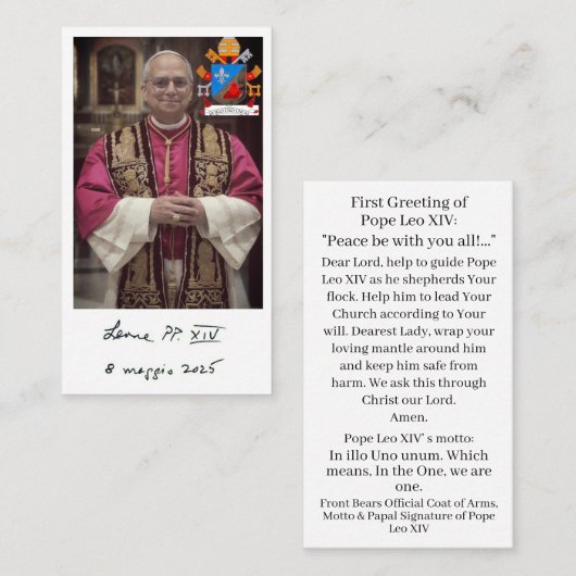 Paus Leo XIV Gebed Kaart Contactkaartje (Voorkant / Achterkant)